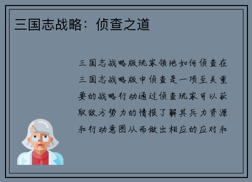 三国志战略:侦查之道
